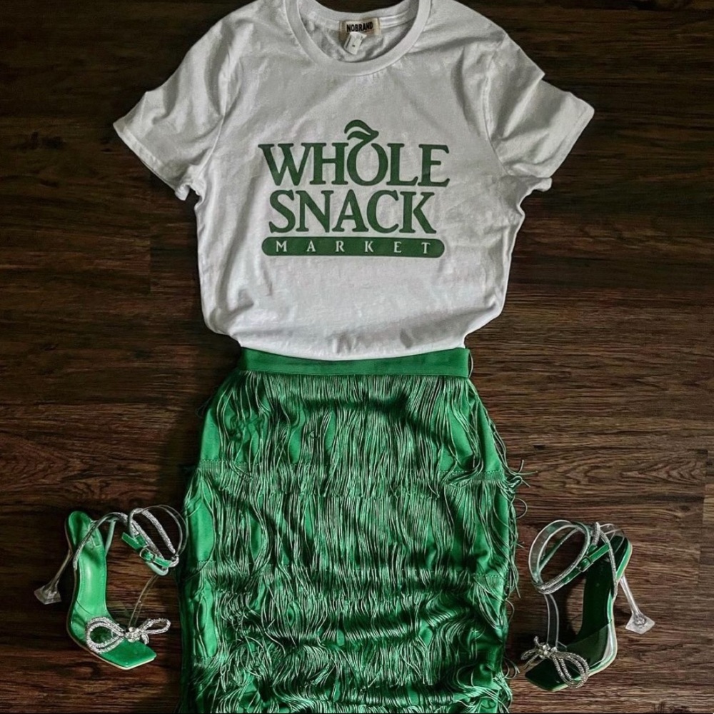 “Whole Snack Market Shirt” in White with green letters. All New in plastic